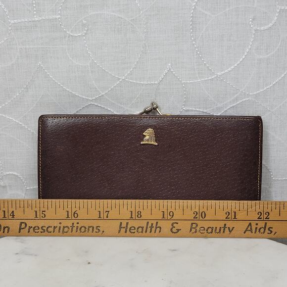 Vintage Mark Cross Checkbook Wallet 7" Brown Kiss Lock Bifold Soft Leather Italy - Picture 10 of 16